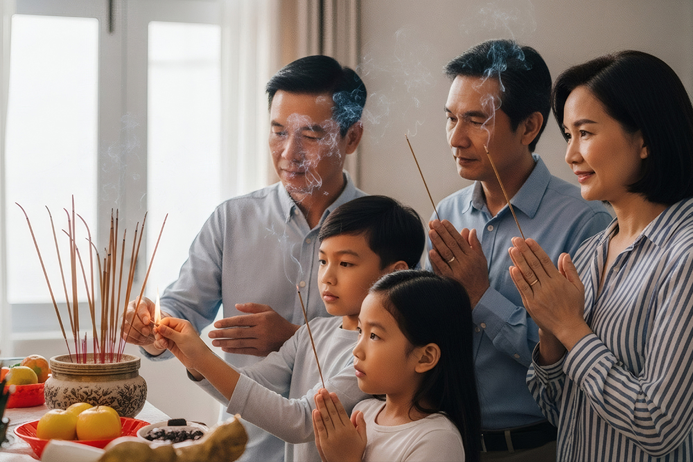 家庭祭拜祖先畫面，日常祭祀習慣
