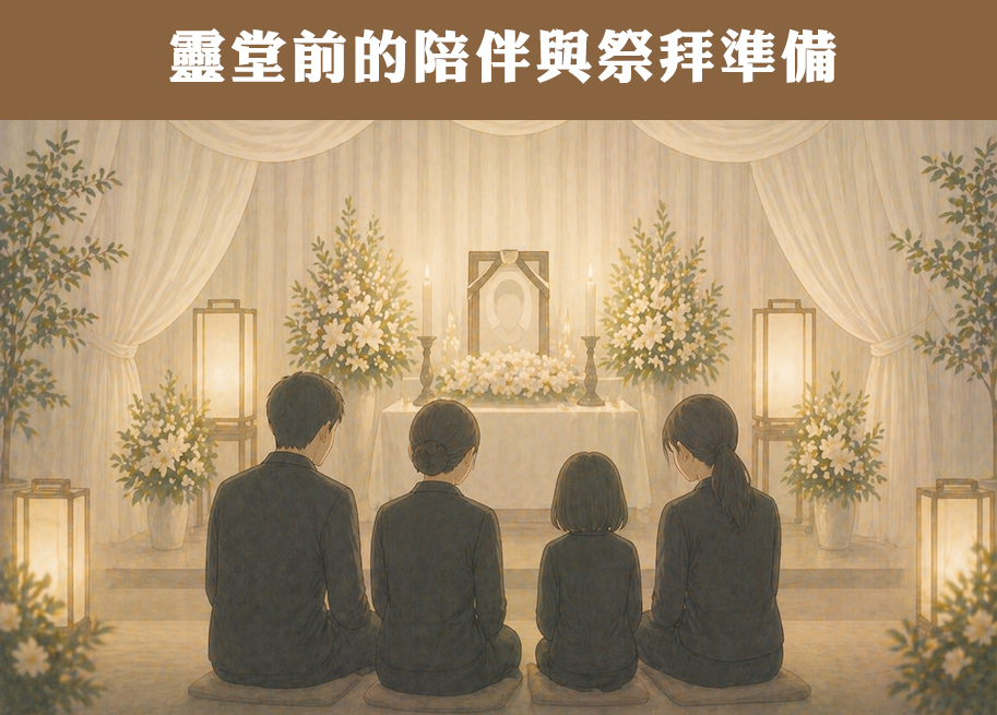 家屬於靈堂前守靈陪伴與祭拜