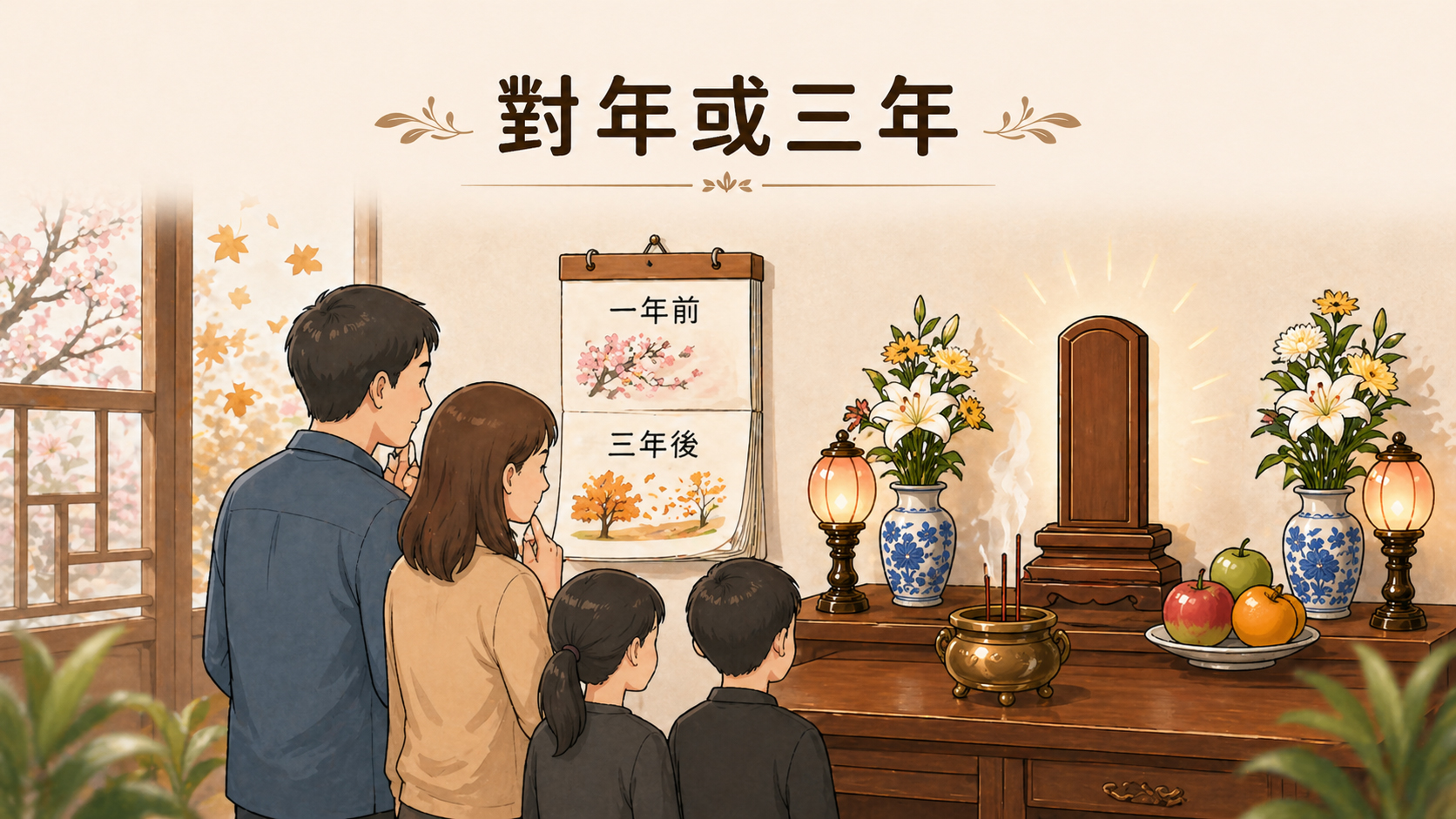家屬在對年或三年前準備後續合爐安排，呈現祖先牌位安奉的重要時間節點